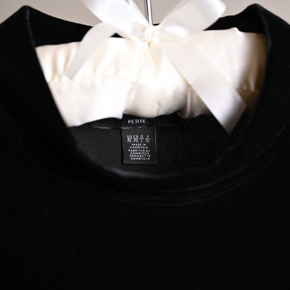 Black Velvet Mock Neck top with Short Sleeves, Petite L by Lord & Taylor - Picture 3 of 5